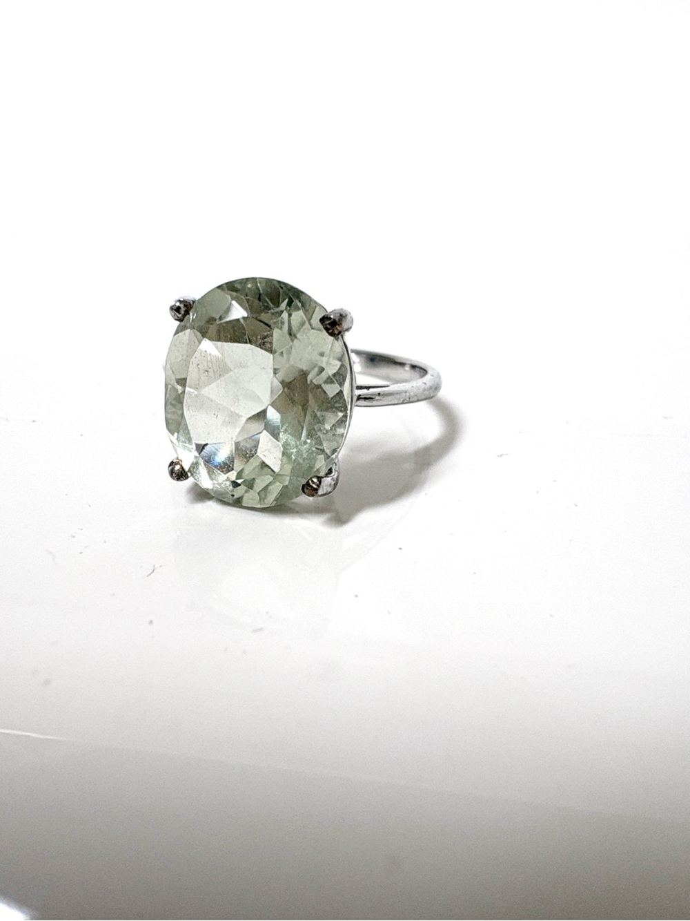 Vintage Sterling Silver 925 Large Oval Green Amethyst Prasiolite Ring Size 7
